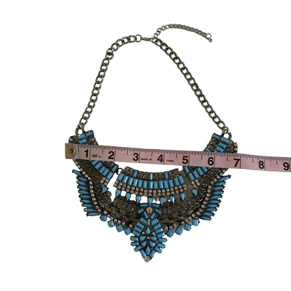 Full Tilt Amanda Silver and Turquoise Bib Style Boho Statement Necklace - Picture 2 of 6